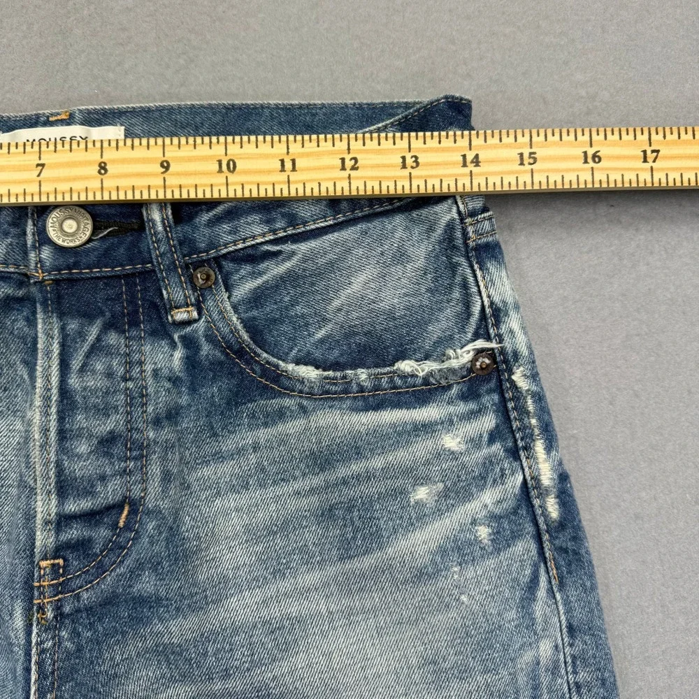 Moussy Vintage Slim Straight Distressed Medium Wash Button Fly Jeans Size 25
